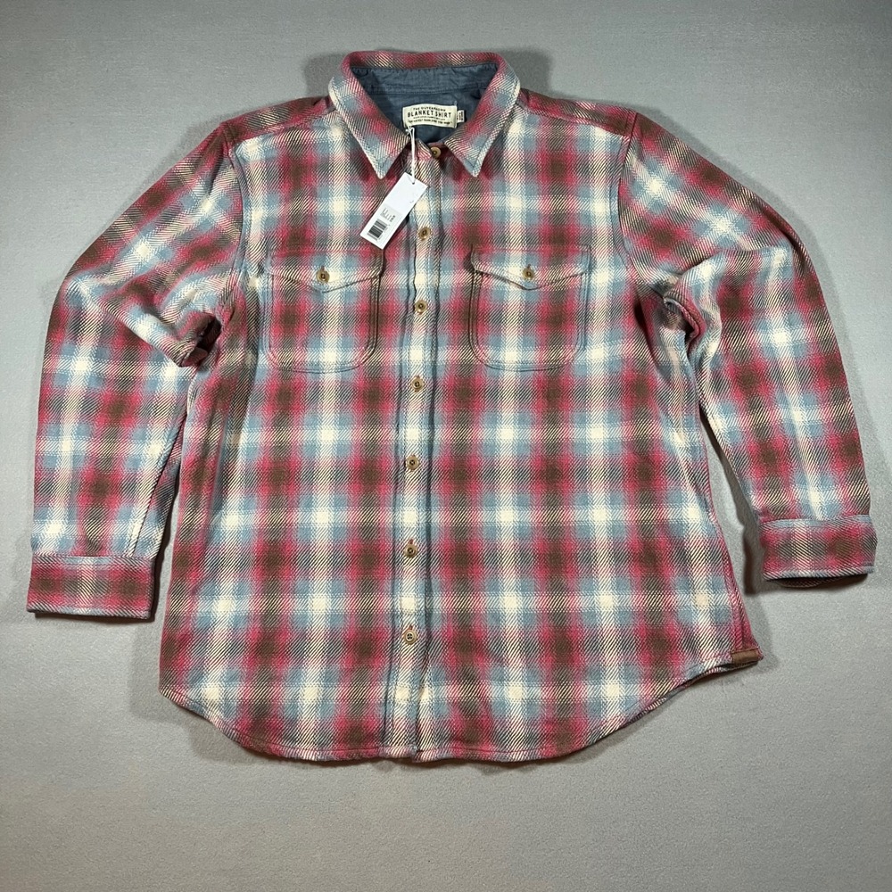 Outerknown Blanket Shirt Mens XL Pink Blue Plaid Organic Cotton NWT
